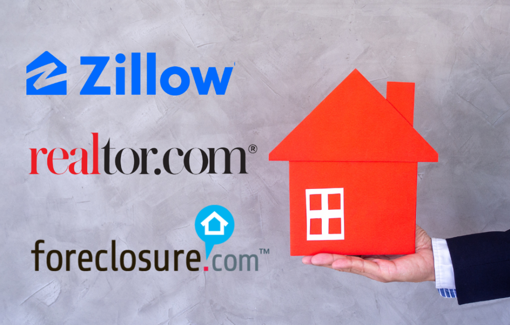 Logo de Zillow, Realtor.com y Foreclosure.com